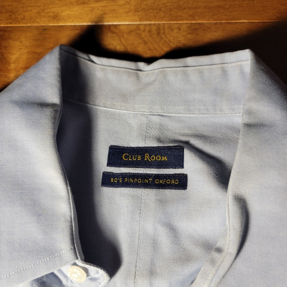 CLUB ROOM 17 34/35 XL blue buttondown shirt with pocket Pinpoint Oxford